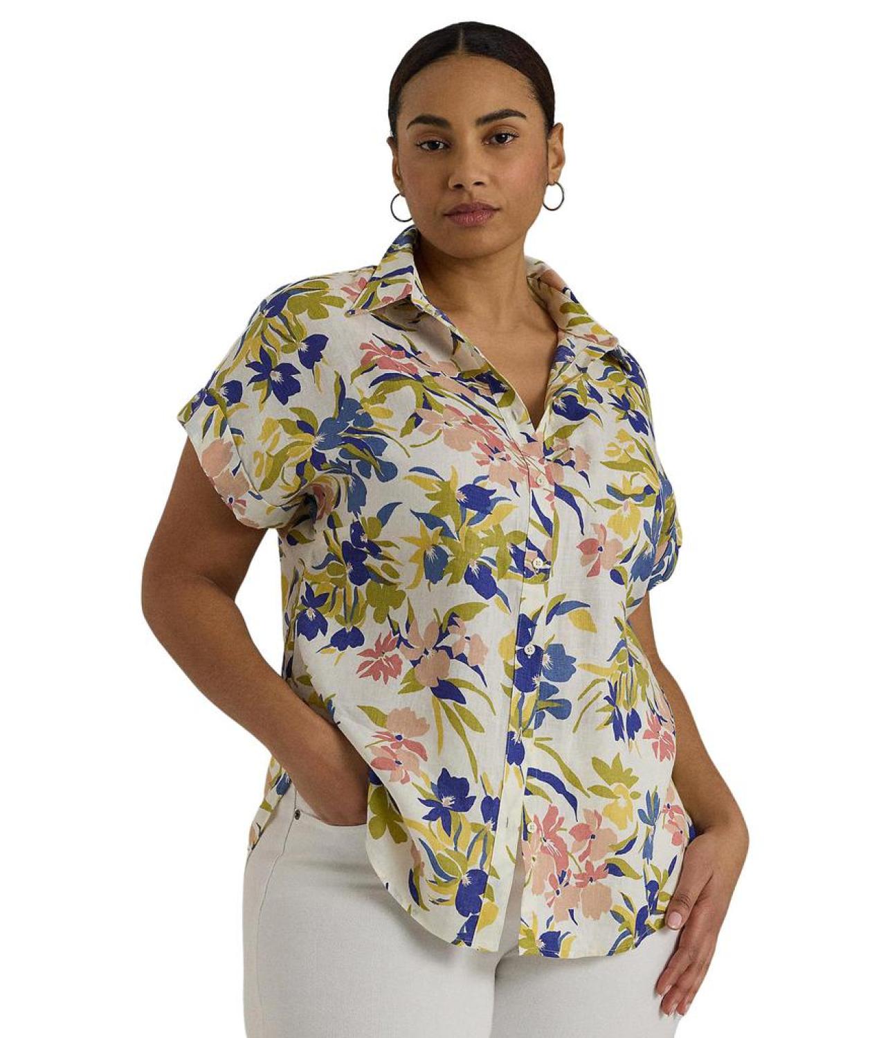 Plus-Size Relaxed Fit Floral Short-Sleeve Shirt