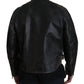 Dolce & Gabbana Elegant Black Leather Jacket with Silver Details