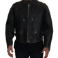 Dolce & Gabbana Elegant Black Leather Jacket with Silver Details