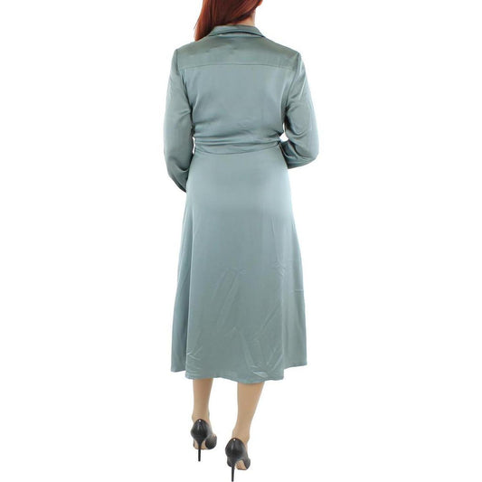 Womens Charmeuse Long Sleeves Midi Dress