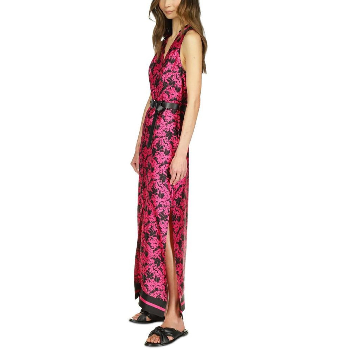 MICHAEL Women's Belted Floral-Print Maxi Dress