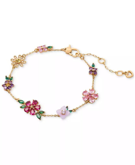 Bursting Blooms Gold-Tone Multi-Stone Charm Bracelet