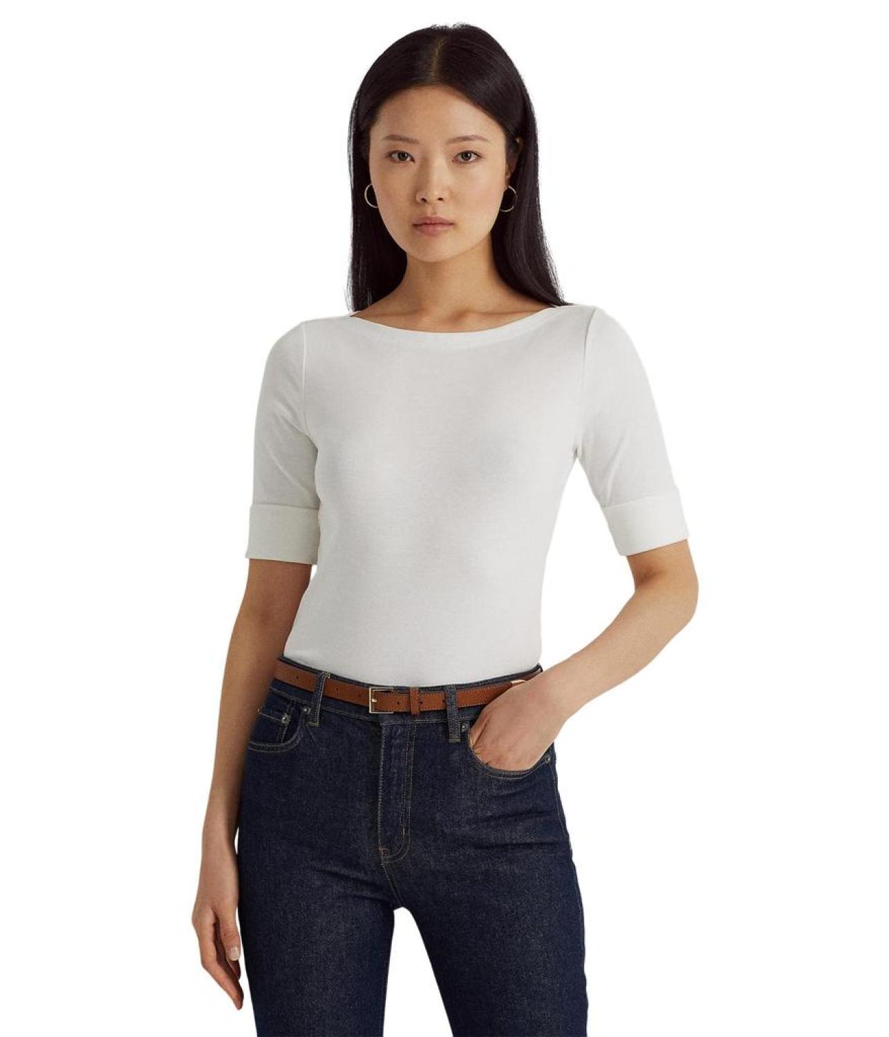 Stretch Cotton Boatneck Top