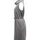 Max Mara Belted Turtle Neck Sleeveless Midi Dress in Grey Wool