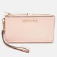 Pink Leather Jet Set Travel Zip Wristlet Wallet