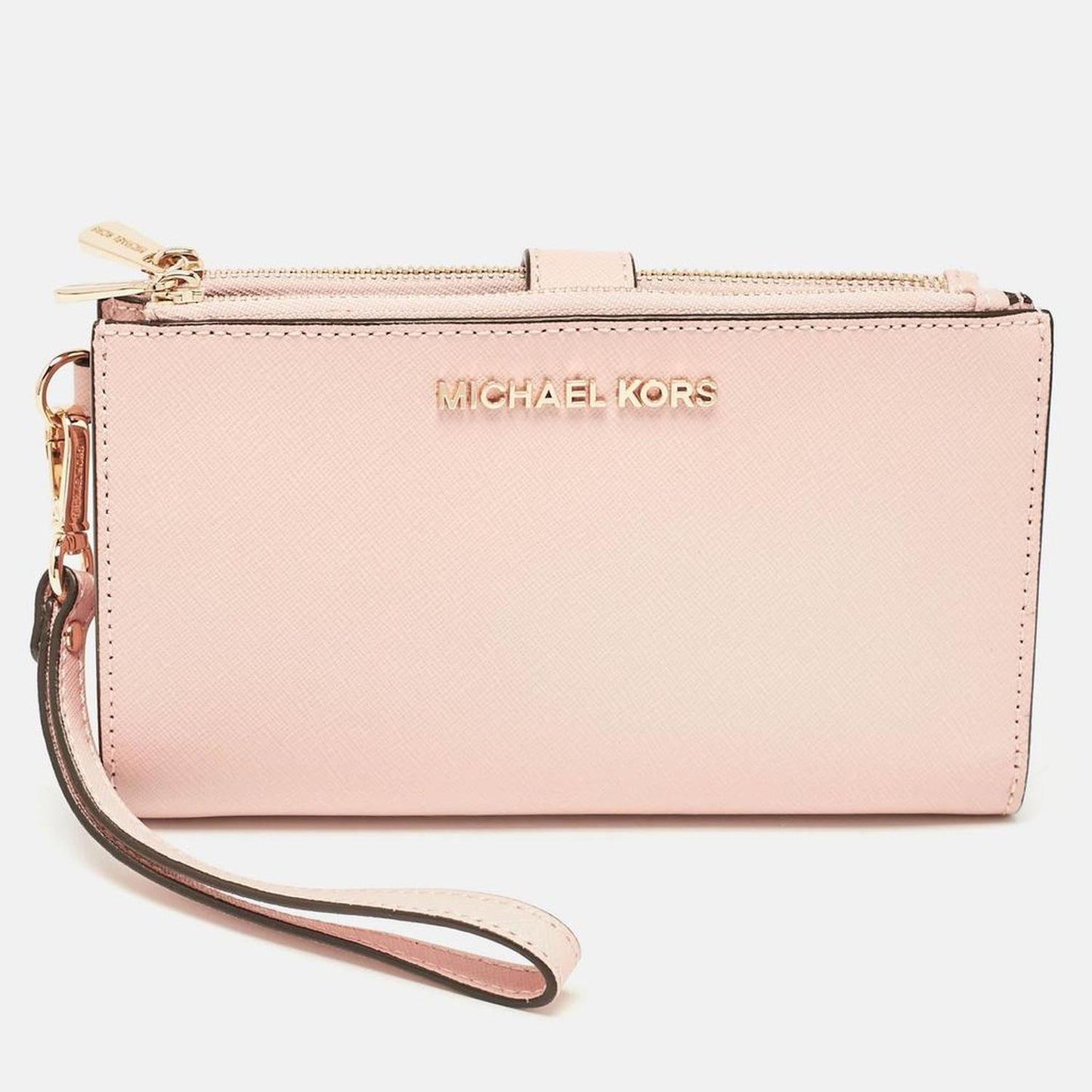 Pink Leather Jet Set Travel Zip Wristlet Wallet