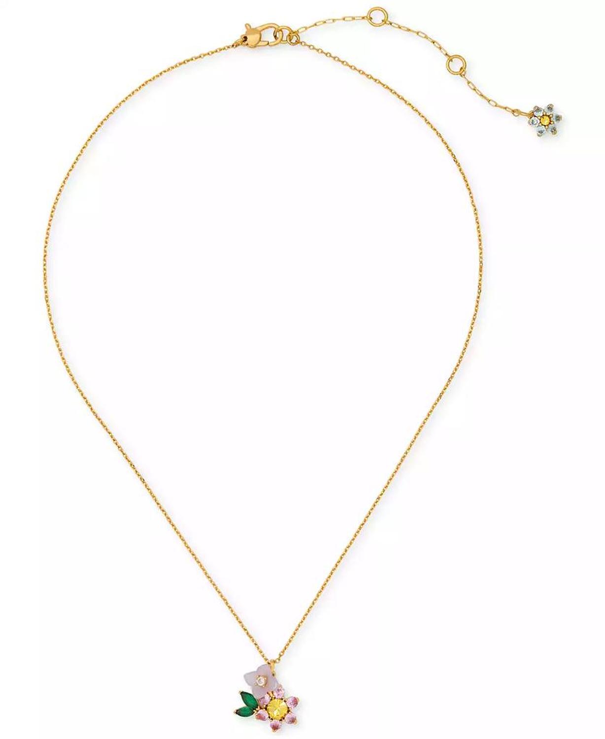 Bursting Blooms Gold-Tone Crystal Pendant Necklace, 16" + 3" extender