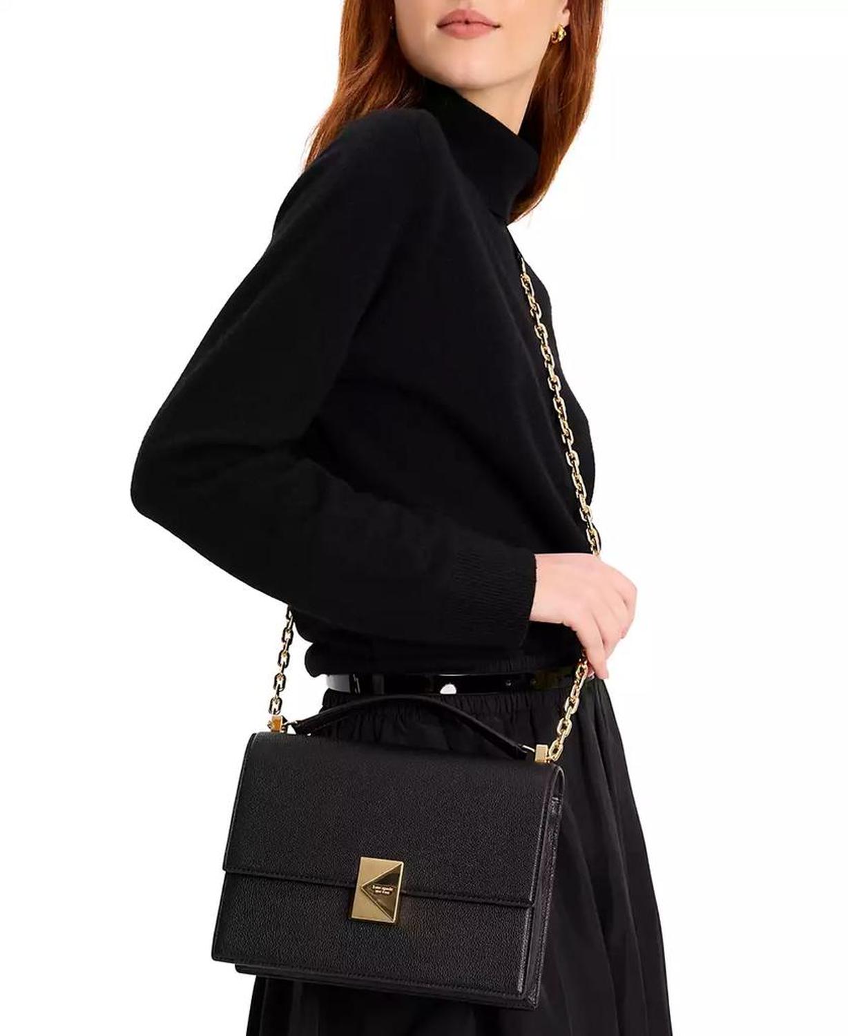 Deco Pebbled Leather Chain Shoulder Bag