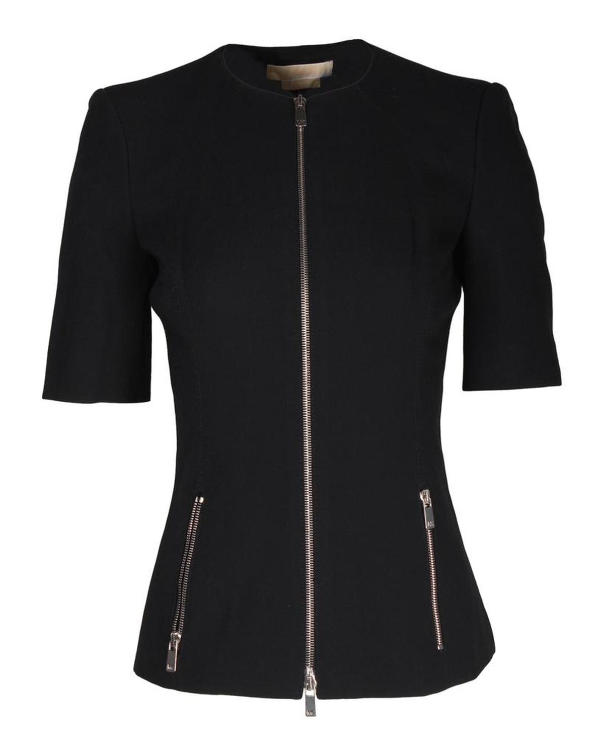 Michael Kors Zipped Short Sleeve Jacket in Black Wool