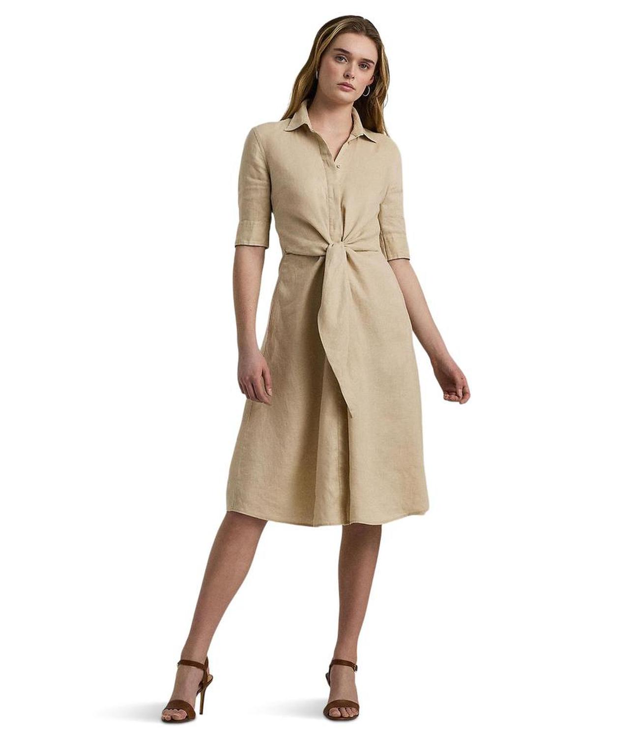 Tie-Front Linen Shirtdress