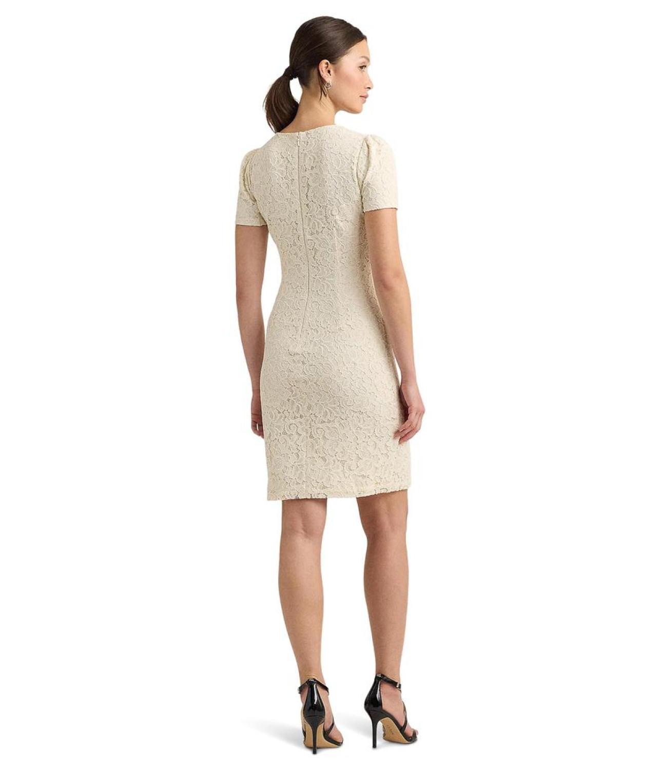 Lace Puff-Sleeve Cocktail Dress