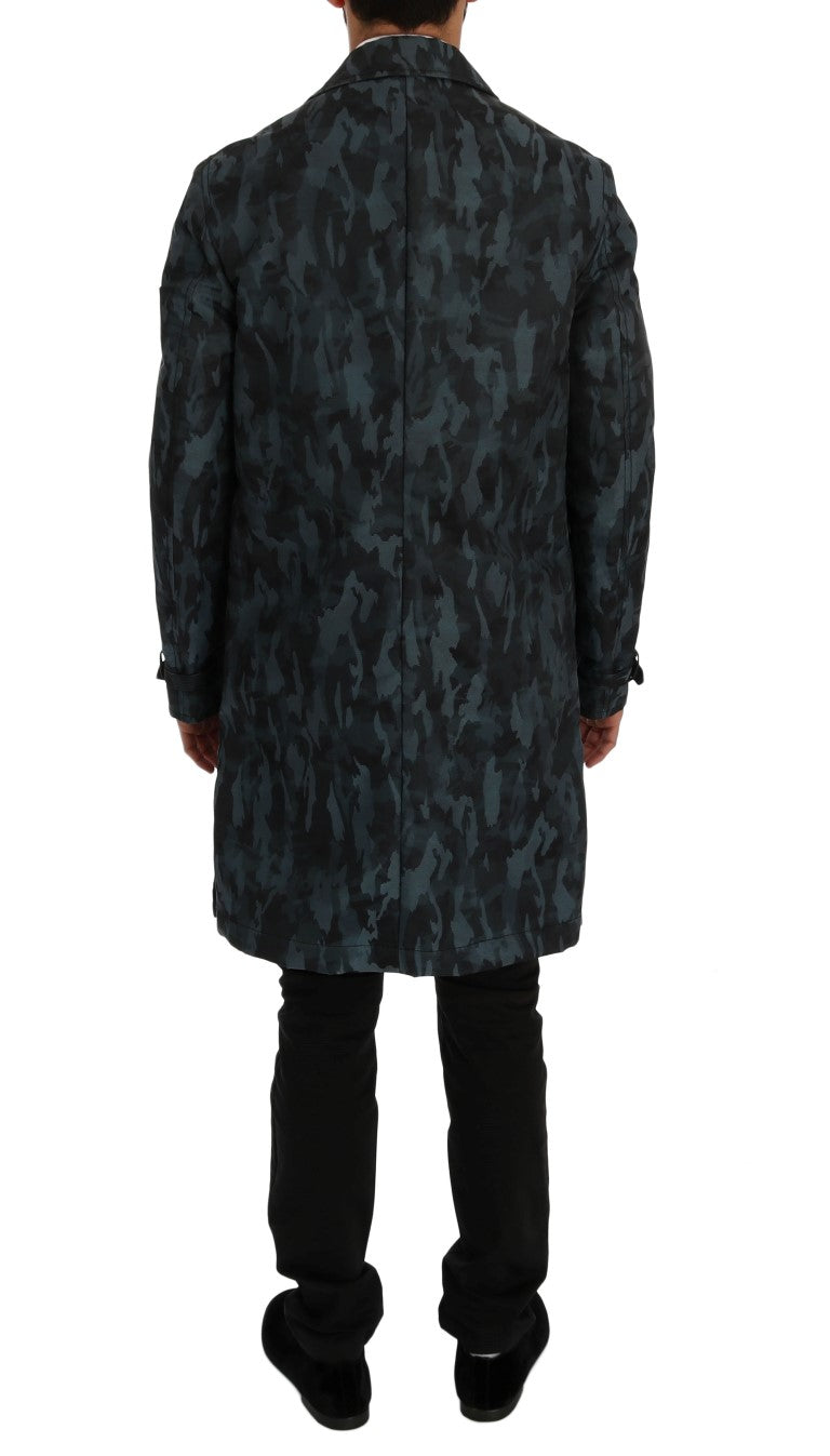 Dolce & Gabbana Blue Camouflage Trench Coat Elegance