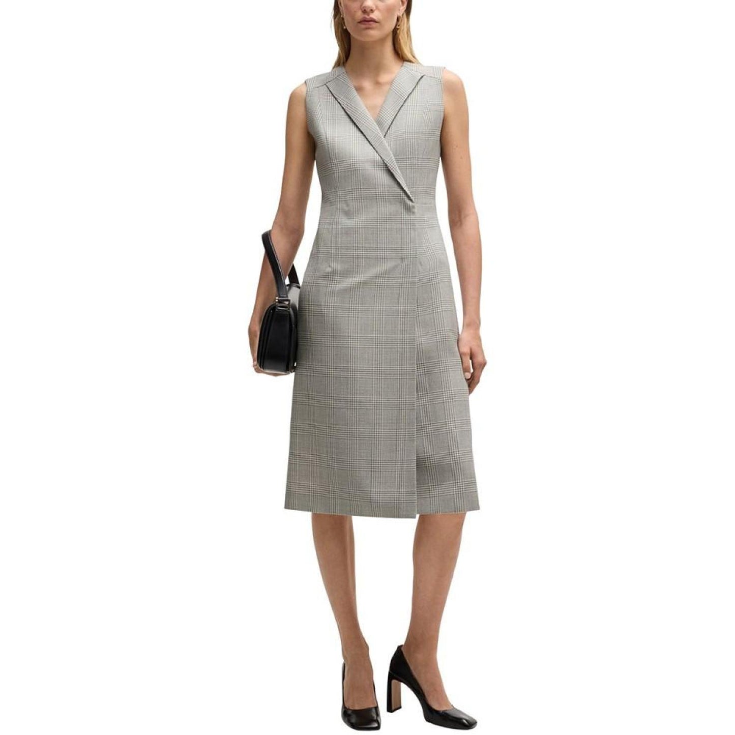 Women's Checked Crepe Wrap-Front Dress