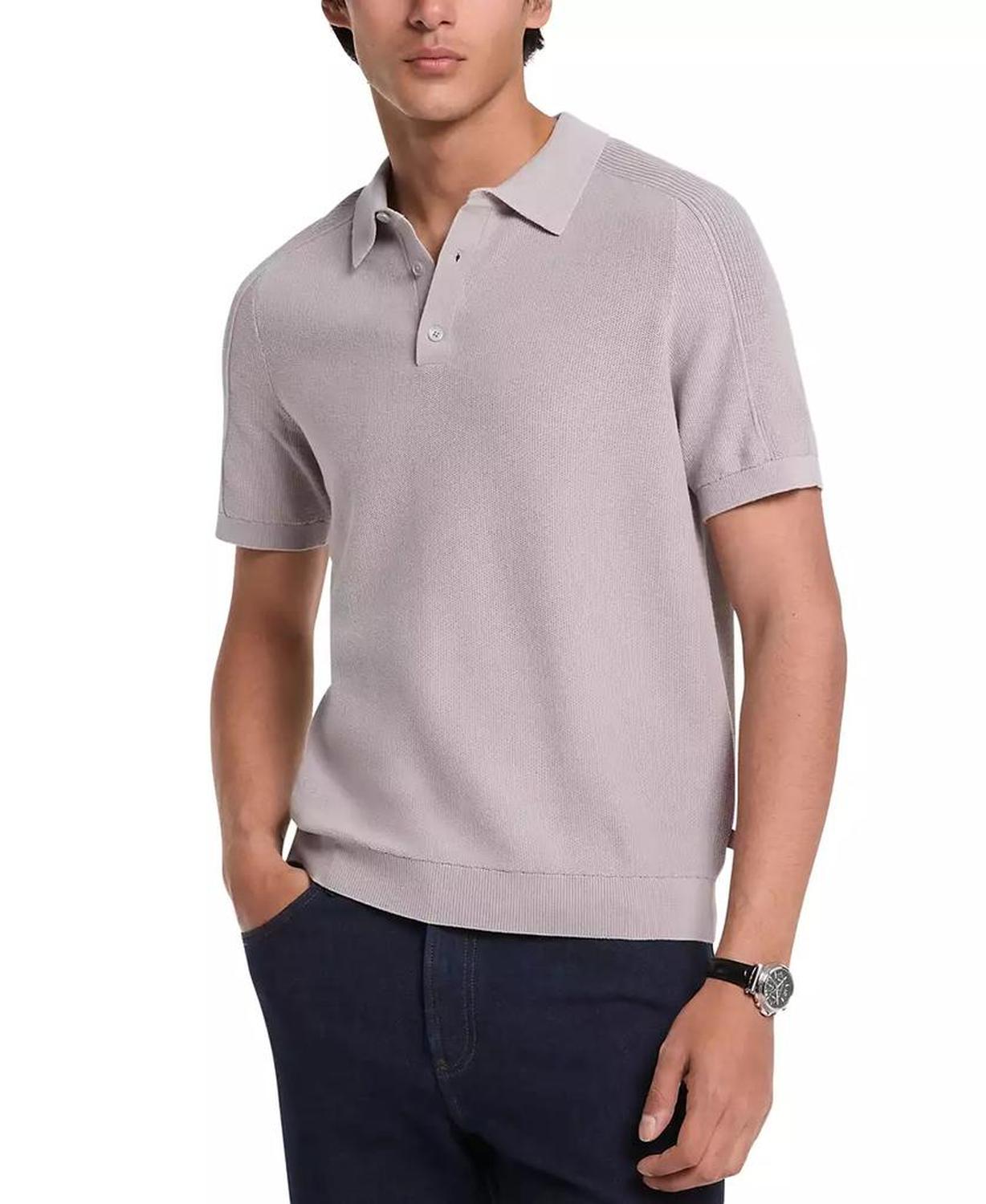 Men's Short Sleeve Textured Mouline Polo Shirt