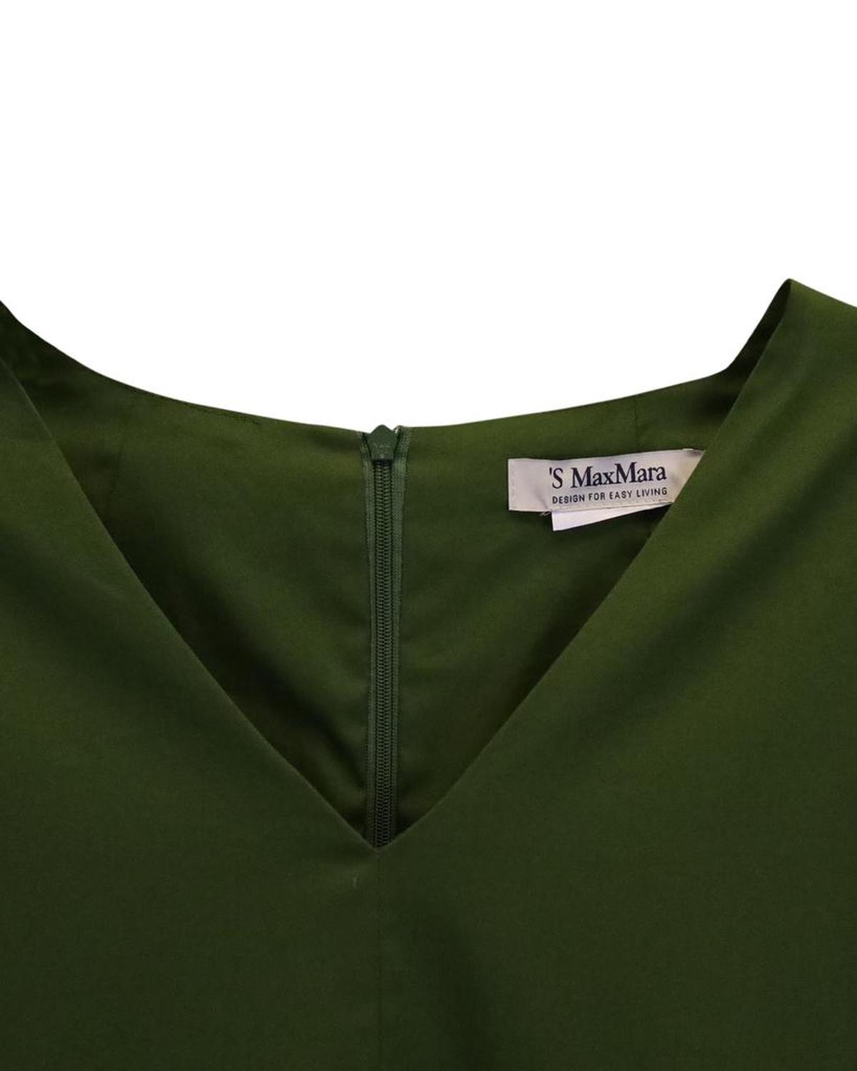 Max Mara V-neck Flared Midi Dress in Green Cotton