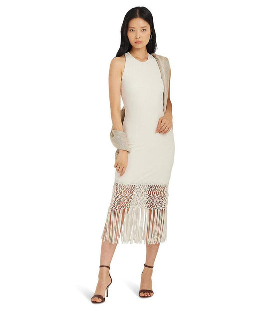 Fringe-Trim Sleeveless Cocktail Dress