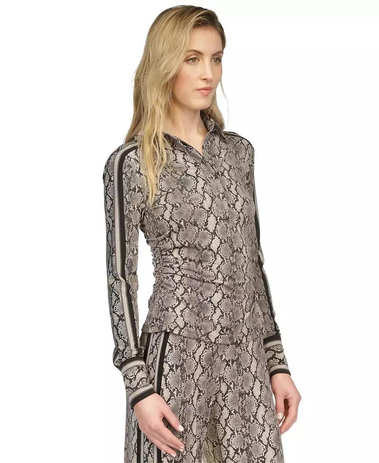 MICHAEL Women's Snake-Print Button Front Top