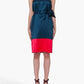 Suzie Satin Silk Strapless Belted Midi Dress In Blue, Red