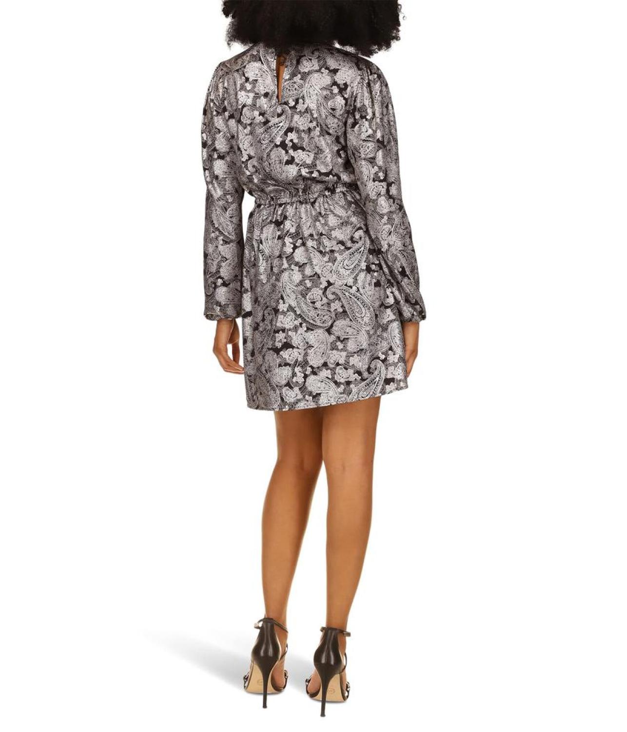 Petite Foil Paisley Long Sleeve Flounce Dress