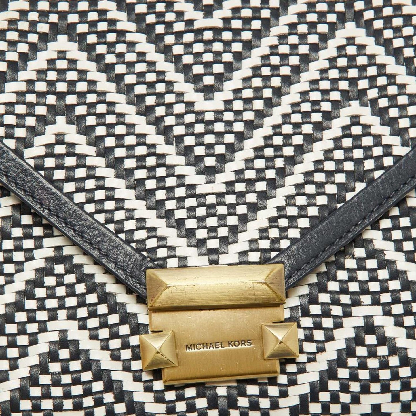 Michael Kors Navy  Woven Leather Whitney Shoulder Bag