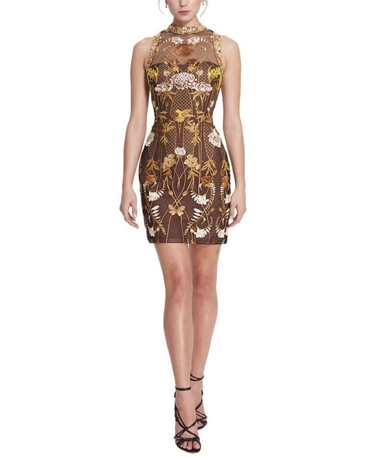 High-Neck Mirrored Embroidery Dress