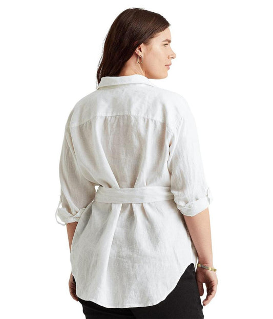 Plus Size Belted Linen Shirt