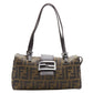 FENDI Vintage brown leather handle Zucca Monogram canvas mini cube boston bag