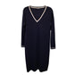 'S Max Mara Striped V-neck Midi Dress in Navy Blue Wool