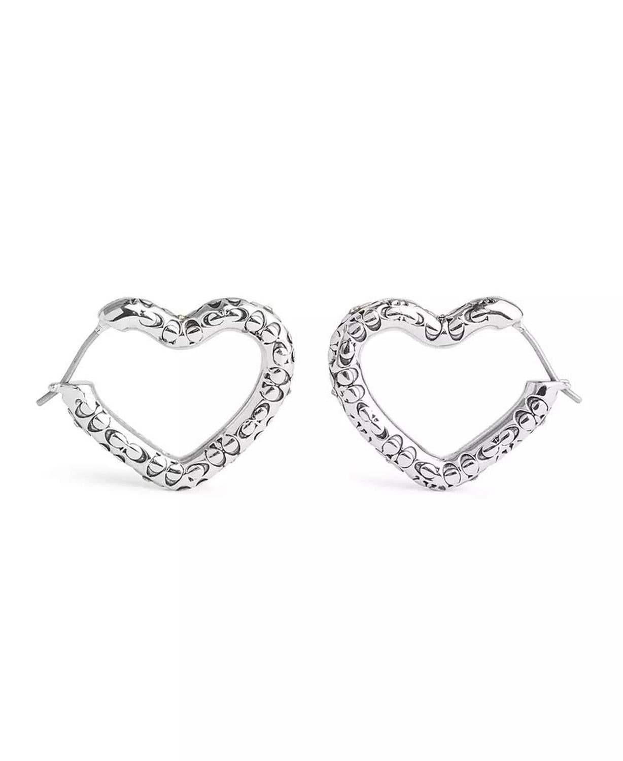 Faux Stone Signature Quilted Heart Hoop Earrings