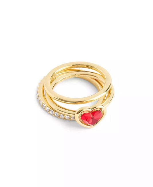 Faux Stone Halo Heart Stackable Ring Set