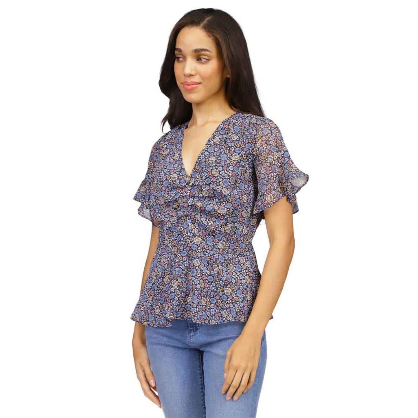 Women's Floral-Print Flutter-Sleeve Top