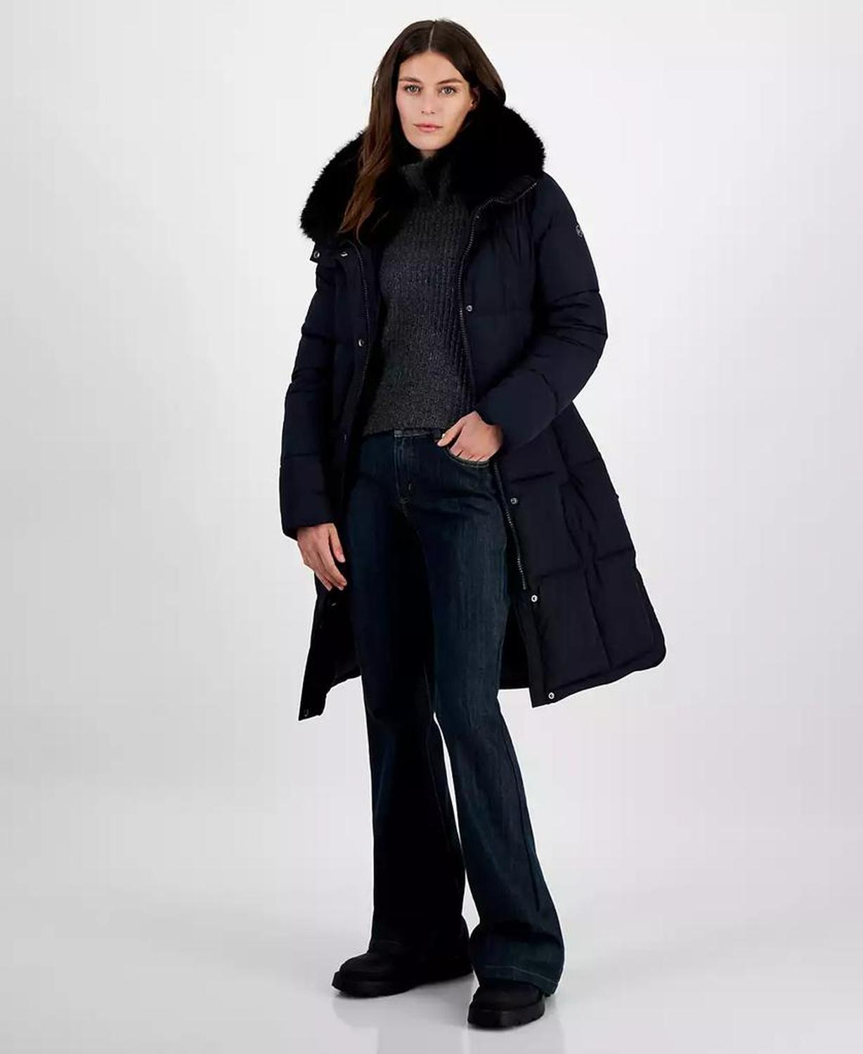 Women's Faux-Fur-Collar Belted Puffer Coat, Created for Macy's