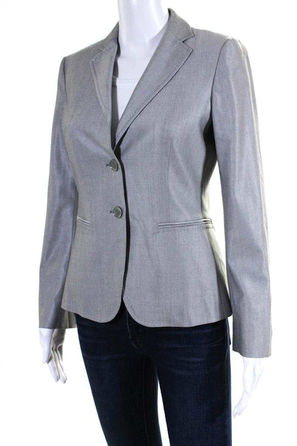 Max Mara Womens Two Button Narrow Lapel Blazer Jacket Light Gray Wool