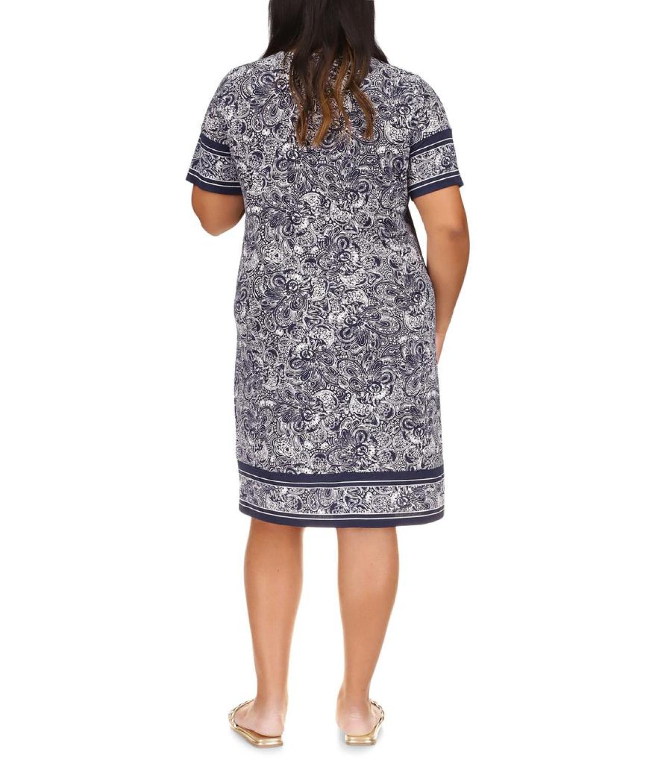 Plus Size Paisley Border Hem Dress