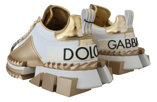 Dolce & Gabbana Elegant White and Gold Leather Sneakers