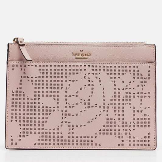 Kate Spade Light Pink Perforated Leather Cameron Street Clarise Clutch Bag