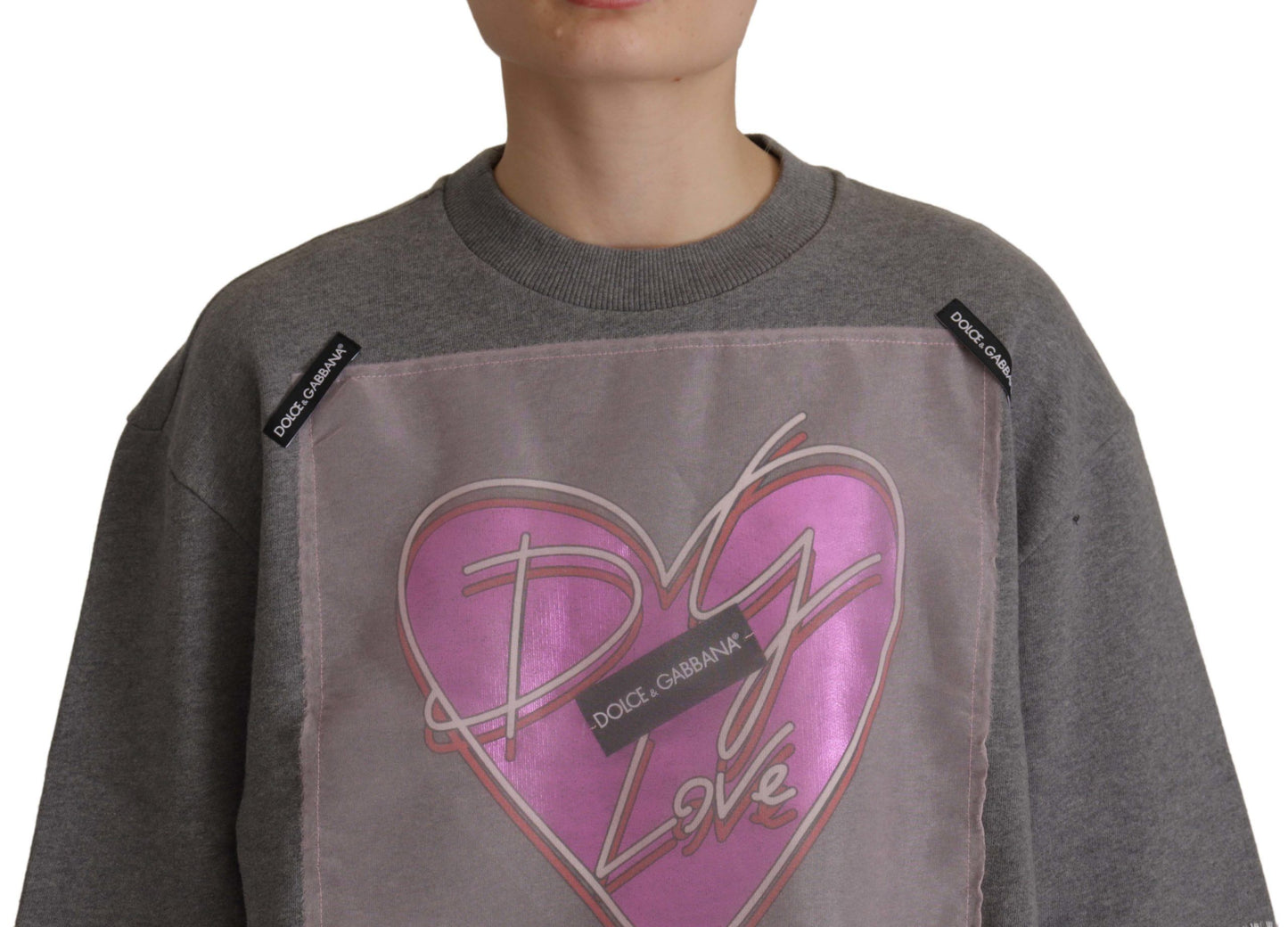 Dolce & Gabbana Chic Grey Cotton Heart Tee with Bell Sleeves