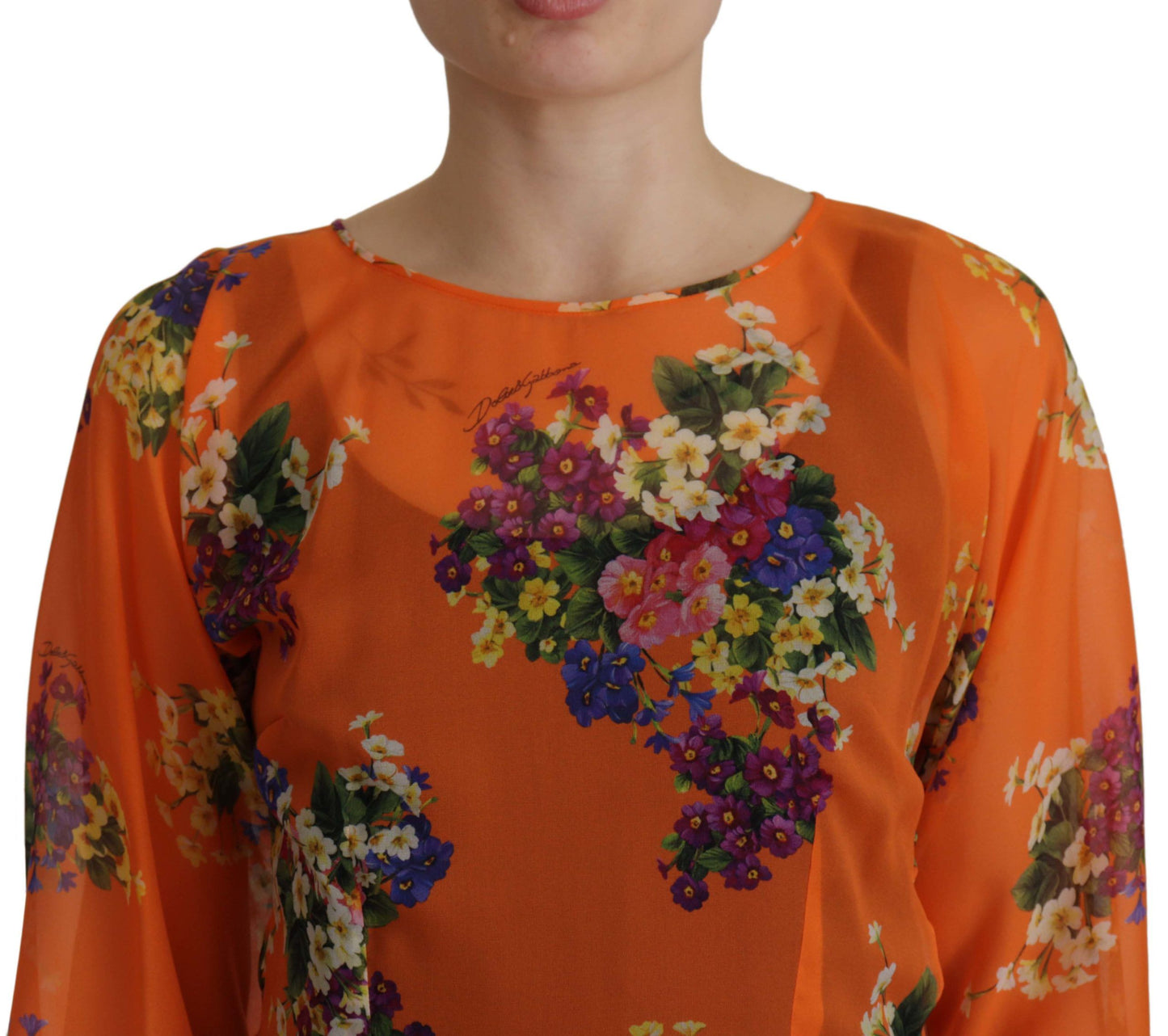 Dolce & Gabbana Elegant Floral Silk Blouse with Back Zipper