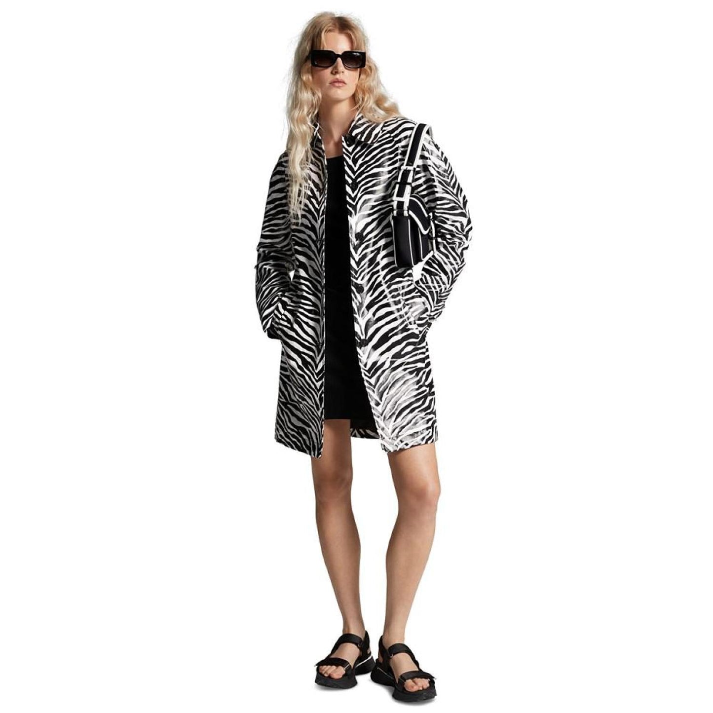 Women's Zebra-Print Balmacan Trench Coat