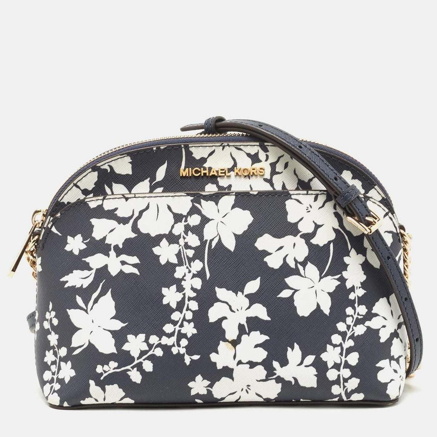 Michael Kors Navy  Leather Floral Dome Crossbody Bag