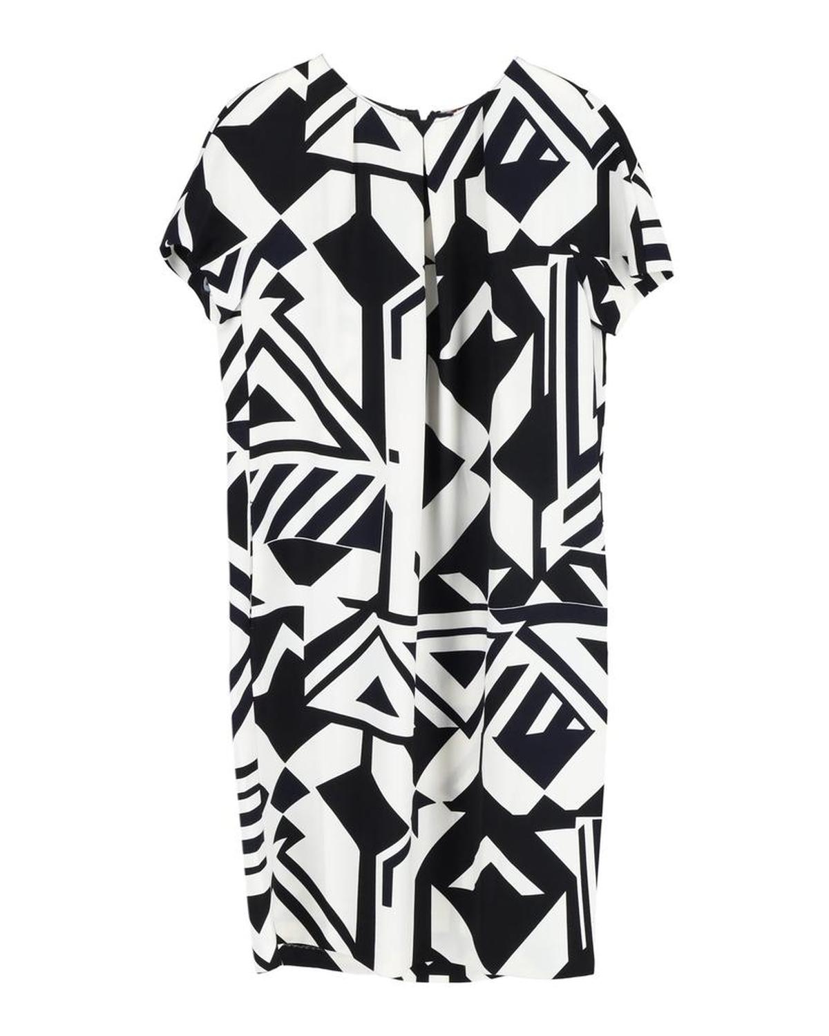 Max Mara Geometric-Print Dress in Black and White Polyester