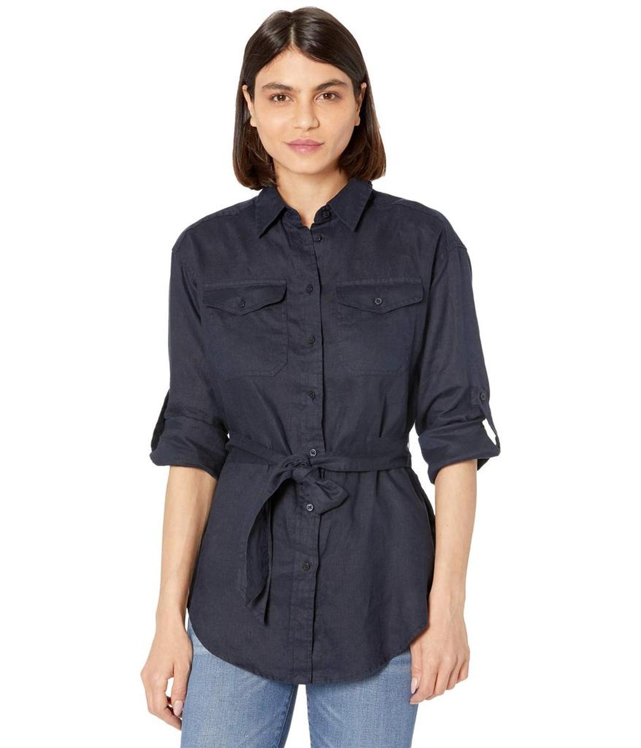 Petite Belted Linen Shirt