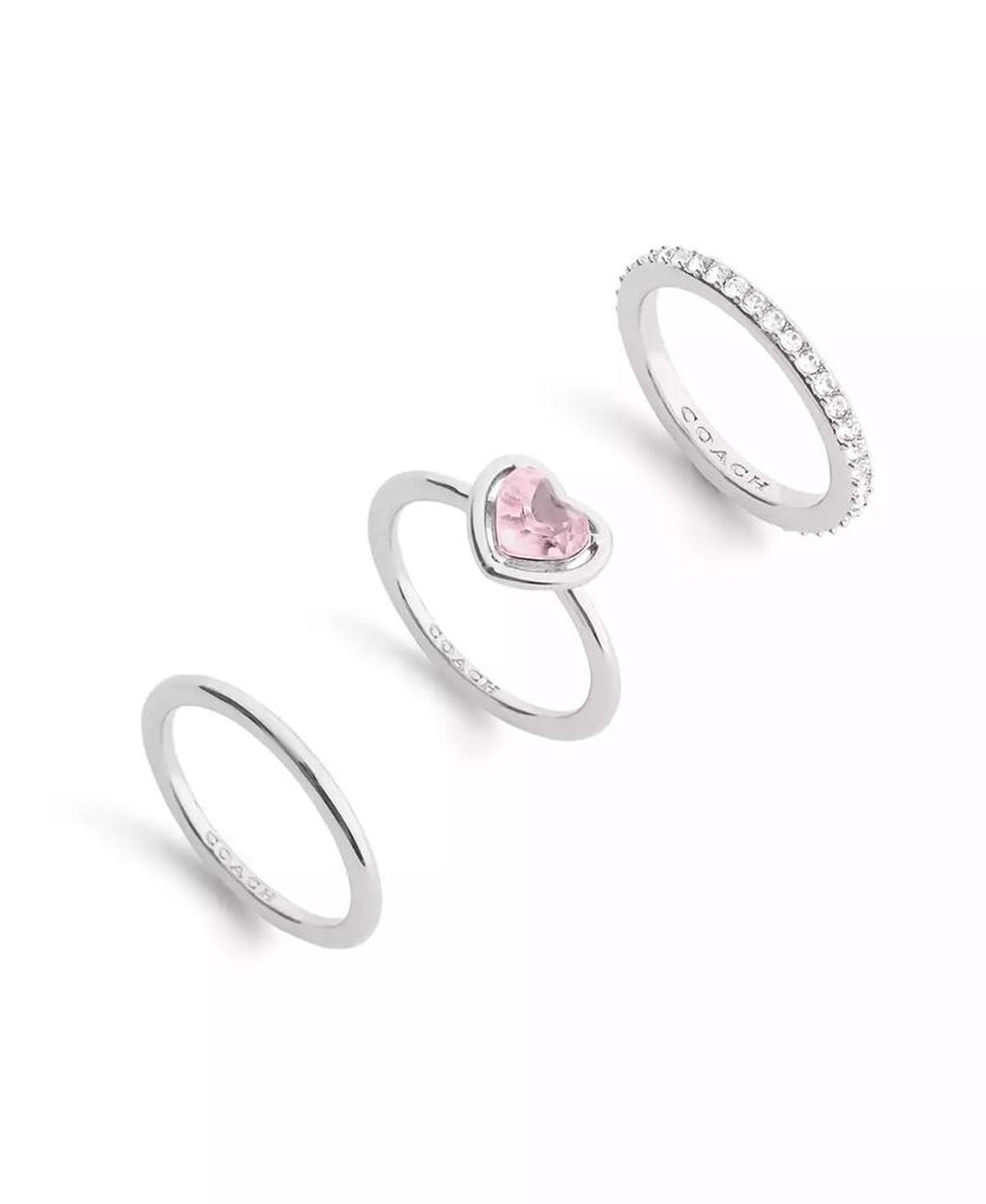 Faux Stone Halo Heart Stackable Ring Set