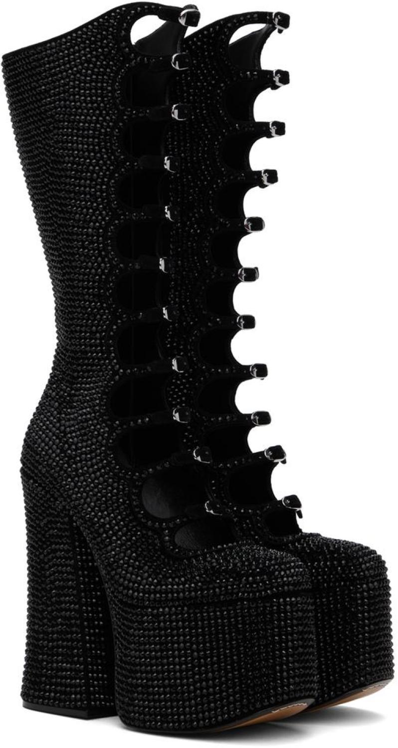 Black 'The Rhinestone Kiki Knee-High' Tall Boots