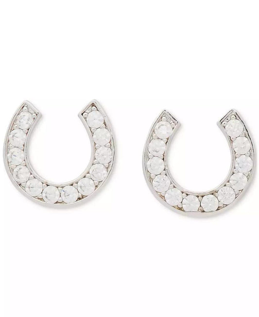 Silver-Tone Cubic Zirconia Pavé Horseshoe Stud Earrings