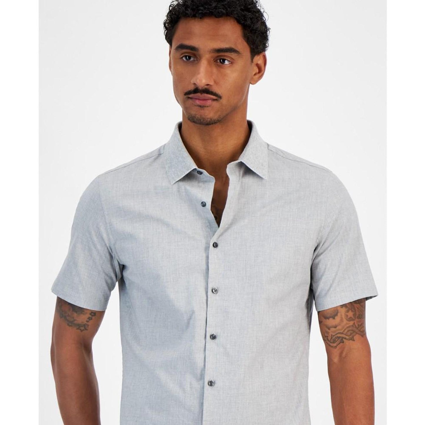 Men's Short Sleeve Button-Front Heathered Shirt