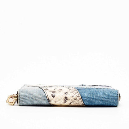 Marc Jacobs Blue/multicolor Denim Patchwork Wristlet Zip Around Wallet