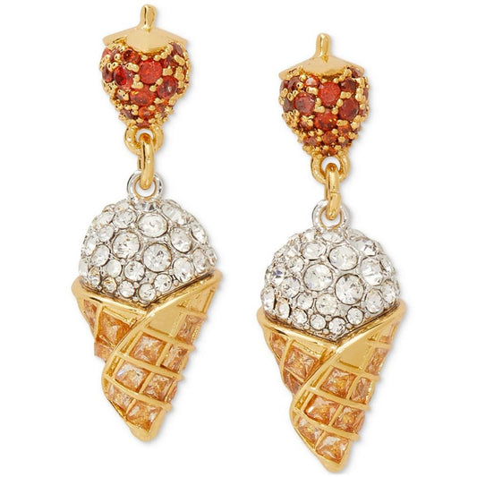 Gold-Tone Mixed Color Stone Strawberry & Ice Cream Drop Earrings