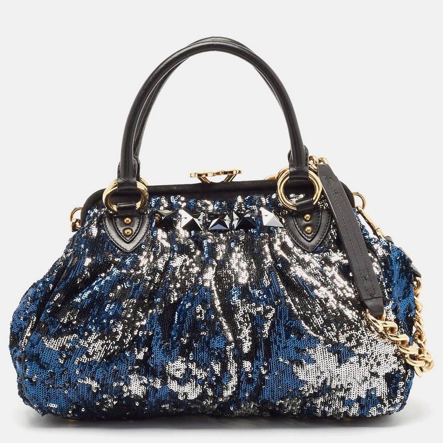 Black/blue Sequin Suede And Leather New York Rocker Stam Satchel