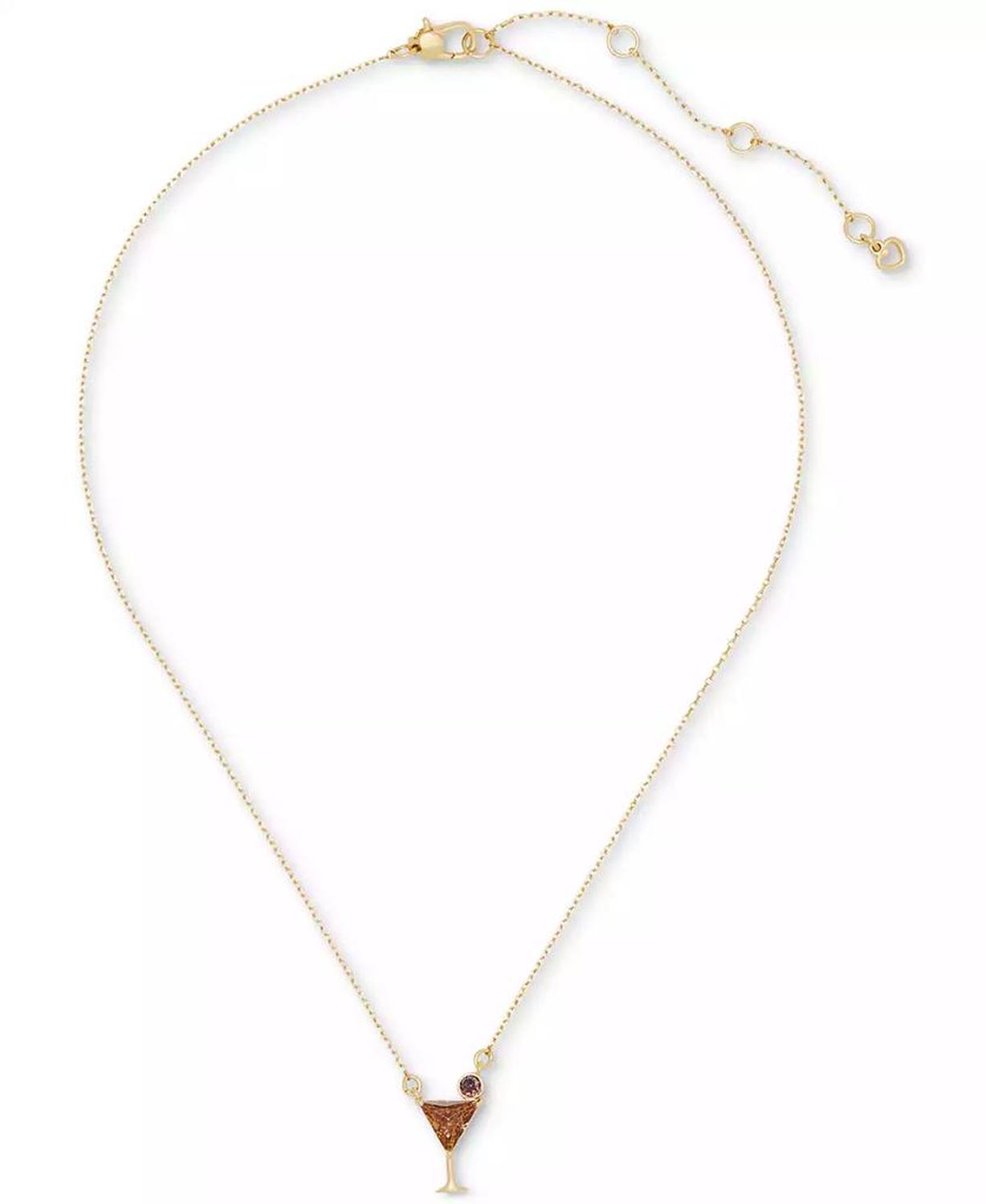 Gold-Tone Color Cubic Zirconia Martini Mini Pendant Necklace, 16" + 3" extender